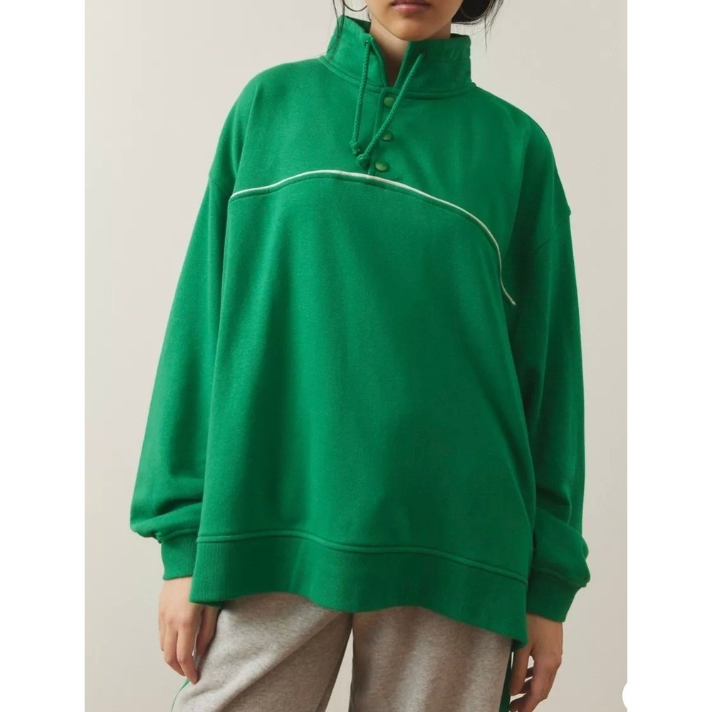 Out From Under Belmar Henley Popover Sweatshirt Green Oversized Mock Neck Sz M